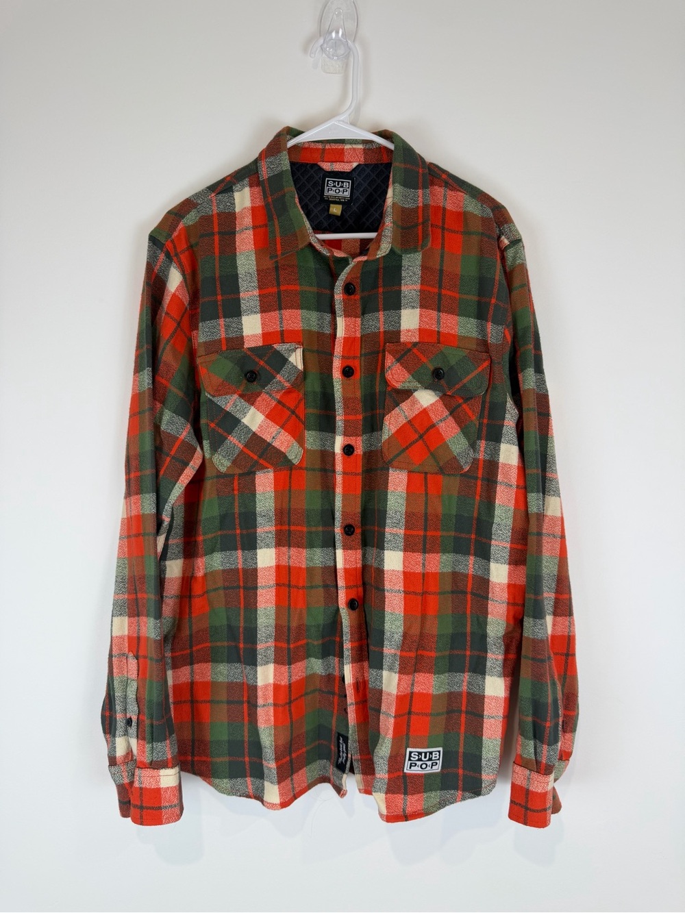 Sub Pop The Camano Flannel L Men’s Red/Green Plaid Grunge Seattle Shirt